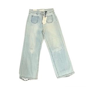 Ban Jara Jeans Wide Leg Crop Ripped Women’s Bundle of 3 Light Blue
